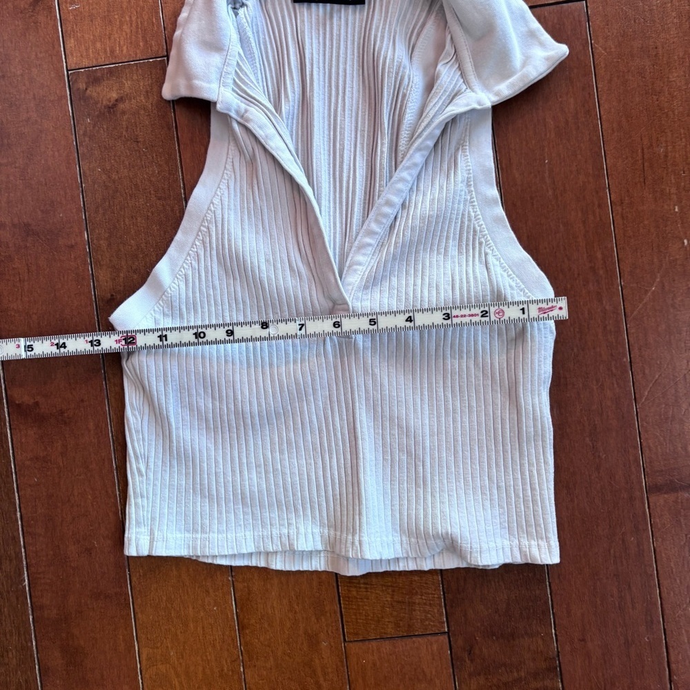 Zara Cream Ribbed Collared Crop Top - Picture 7 of 8